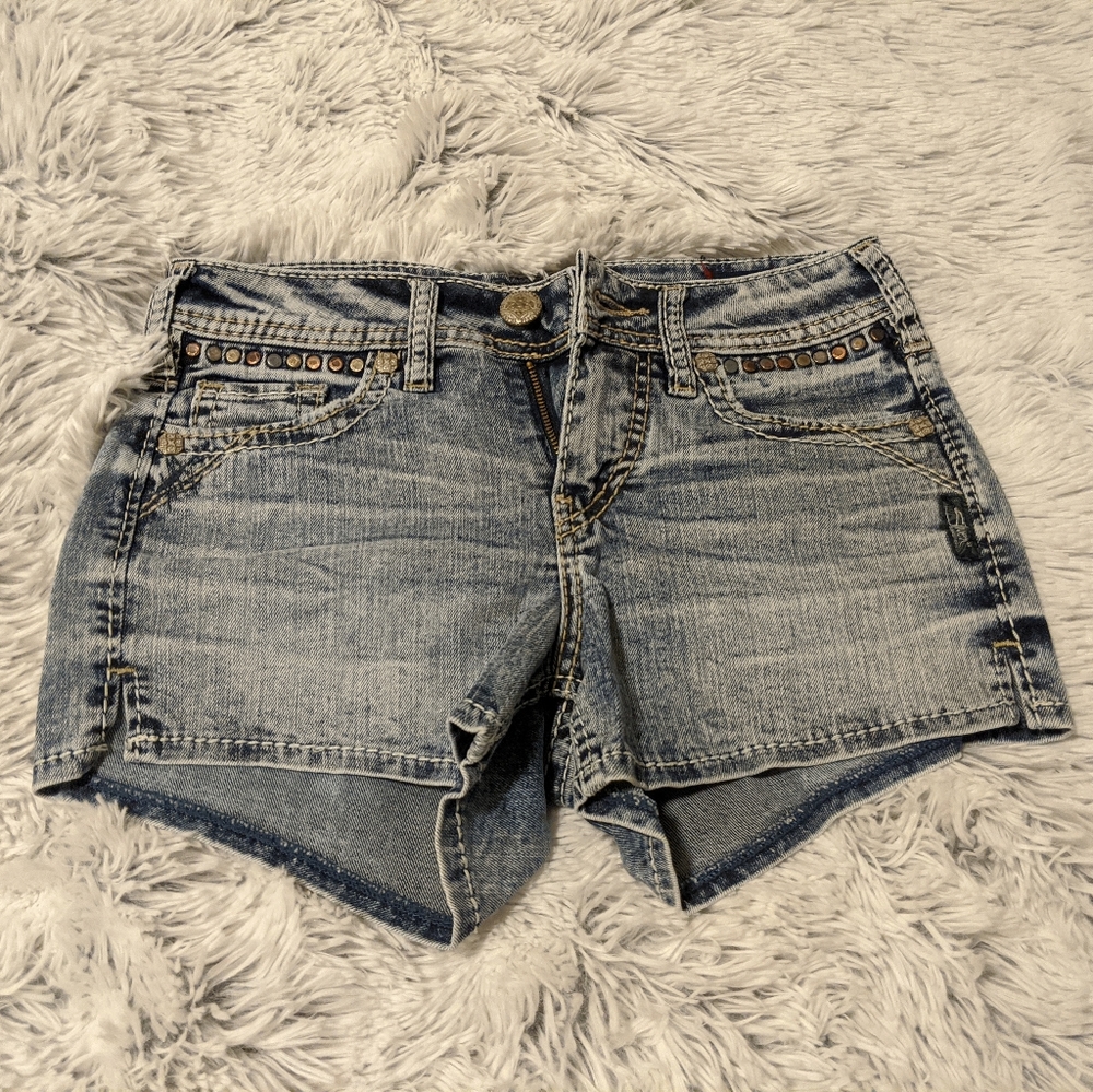 Silver denim shorts